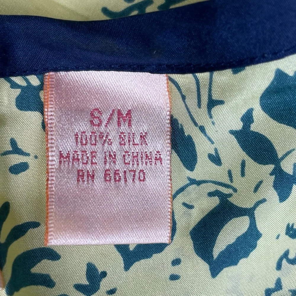 Anthropologie Eloise Silk Kimono Robe Size S/M Yellow and Blue Floral Like New - Picture 8 of 10